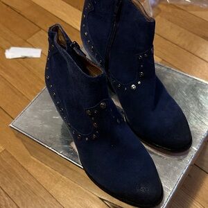 Corso Como Navy Suede Ankle Booties with Studs